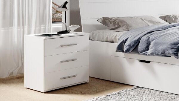 Nachtkommode BERLIN Nachttisch 3 Schubkasten weiß 46 cm