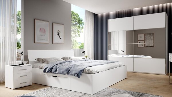 Schlafzimmer BERLIN Bett Schrank 2 Kommoden weiß 4-teilig