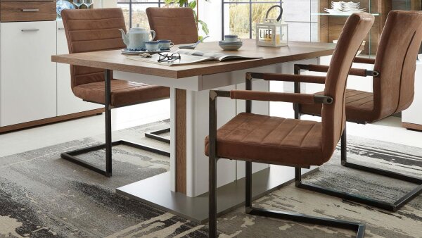 Esstisch LIGHT LINE 2 weiß matt Lack Eiche Auszug 160-205