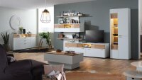 Sideboard OSLO weiß matt lackiert und Asteiche hell Massivholz
