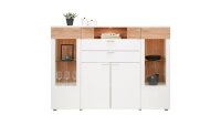 Highboard OSLO weiß matt lackiert und Asteiche hell Massivholz