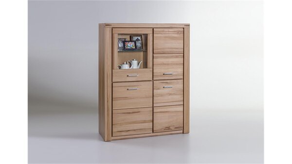 Vitrine Tabea Standvitrine Kernbuche teilmassiv 108x140 cm