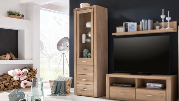 Vitrine TABEA Standvitrine Wildeiche Bianco teilmassiv 66 cm