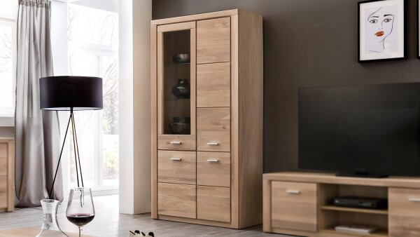 Vitrine TABEA Wildeiche Bianco teilmassiv Glas 108x200 cm