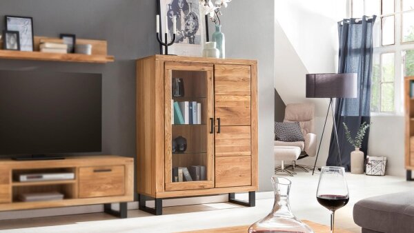 Vitrine TINA Highboard Vitrinenschrank Eiche teilmassiv geölt 110x140