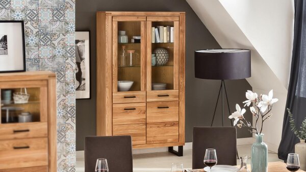 Vitrine TINA Standvitrine Buffet Schrank in Eiche teilmassiv geölt