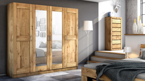 Kleiderschrank TONI 4S Wildeiche Schrank mit Spiegel 202 cm