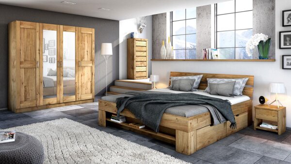 Schlafzimmer Set 4-tlg SARAH-TONI Wildeiche teilmassiv 180x200