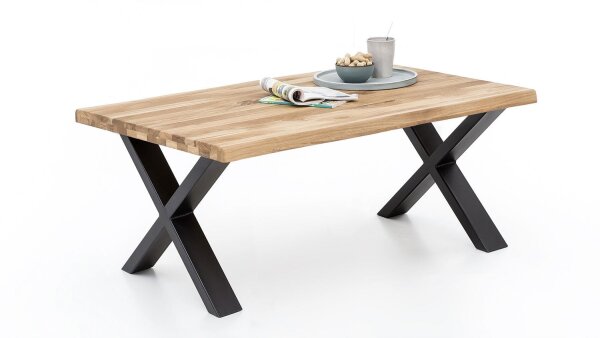 Couchtisch 2581 Eiche massiv mit Baumkante X-Gestell 110x70