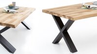 Couchtisch 2581 Eiche massiv mit Baumkante X-Gestell 110x70