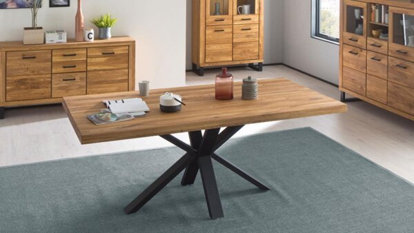 Esstisch Eastbourne Tisch in Eiche massiv mit Metallgestell 200x100