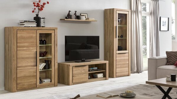 Wohnwand GRETA Wohnzimmer Set 4-tlg Eiche teilmassiv 308