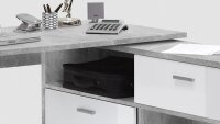 Eck Schreibtisch DIEGO Computertisch Winkeltisch Beton weiß Hochglanz