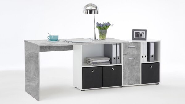 Schreibtisch LEXX Winkeltisch Beton Optik und weiB variabel montierba