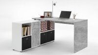 Schreibtisch LEXX Winkeltisch Beton Optik und weiß variabel montierbar