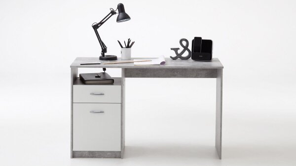 Schreibtisch JACKSON Computertisch Bürotisch in Beton weiß 123x50 cm