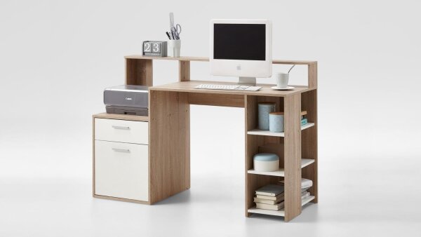 Schreibtisch BOLTON Bürotisch Eichenholz-Optik weiß