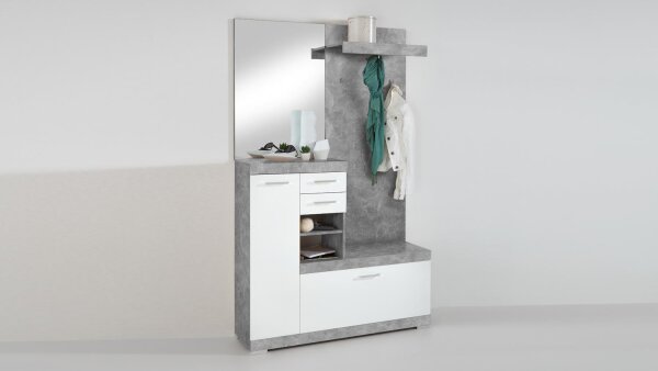 Garderobe BRISTOL 1000 Dielenschrank in Beton und weiß Edelglanz