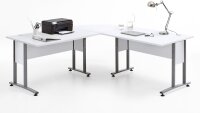 Winkelschreibtisch CALVIA 200x200 cm in weiß mit Metallkufen