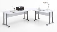 Winkelschreibtisch CALVIA 120/160 in weiß mit Rollcontainer