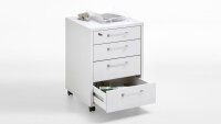 Winkelschreibtisch CALVIA 120/160 in weiß mit Rollcontainer