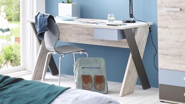 Schreibtisch NONA Arbeitstisch Jugendzimmer Sandeiche weiß mehrfarbig