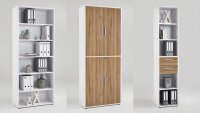 Regalwand CALVIA Regal Schrank Büro-Set weiß und Alteiche abschließbar