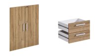 Regalwand CALVIA Regal Schrank Büro-Set weiß und Alteiche abschließbar