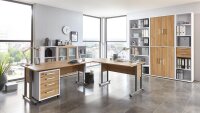 Regalwand CALVIA Regal Schrank Büro-Set weiß und Alteiche abschließbar