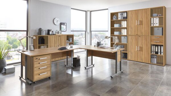 Arbeitszimmer CALVIA Büromöbel Komplett-Set in Alteiche