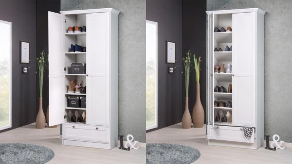 Mehrzweckschrank LANDWOOD weiß 2 türig Schubkasten
