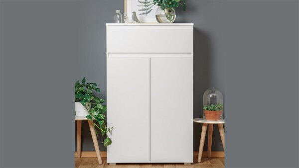 Highboard BLANC 3 hohe Kommode 2-türig mit Schubkasten weiß 80x131