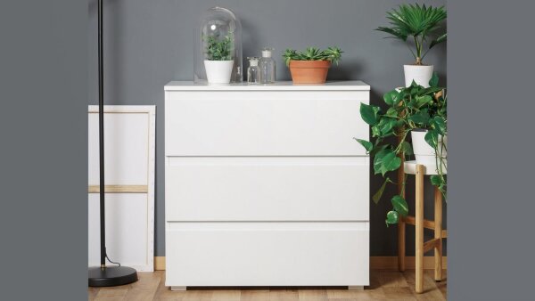 Kommode BLANC 5 mit 3 grifflosen Schubkästen in Weiß 80x80 cm