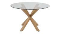 Esstisch HEAVEN Glasplatte Gestell Eiche Look Ø 119 cm