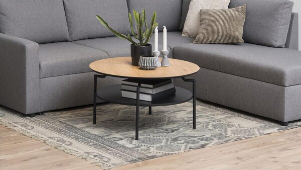 Couchtisch GOLDINGTON Wildeiche Look Ablage Ø 80 cm