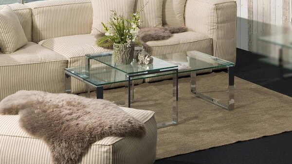 Satztisch 2er Set KATRINE Glas Couchtisch verchromt
