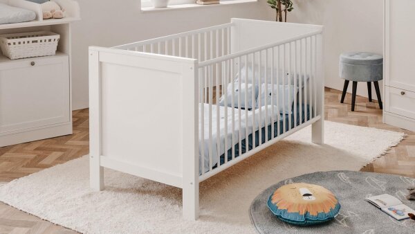 Babybett LANDWOOD weiß Dekor mit Schlupfsprossen 70x140