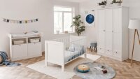 Babybett LANDWOOD weiß Dekor mit Schlupfsprossen 70x140