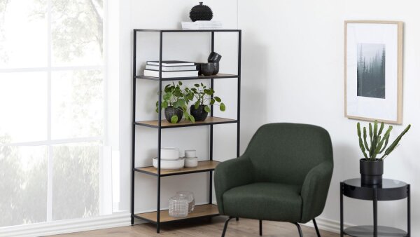 Bücherregal SEAFORD Wildeichenholz Optik Metall schwarz