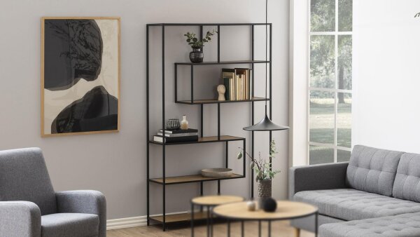 Bücherregal SEAFORD 6 Ablagen Wildeichenholz Optik Metall