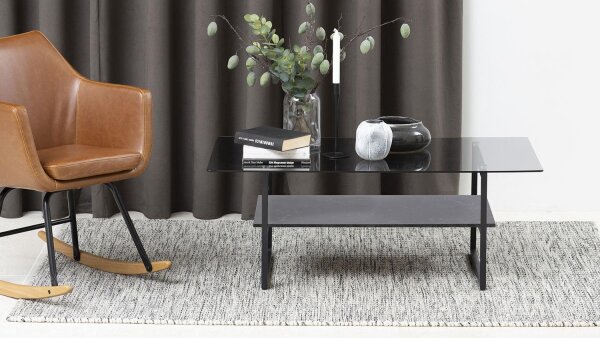 Couchtisch OKAYA Rauchglas und Marmor schwarz 110x60