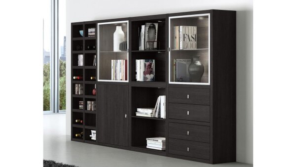 Regalwand TORO 74 System schwarzbraun Eiche