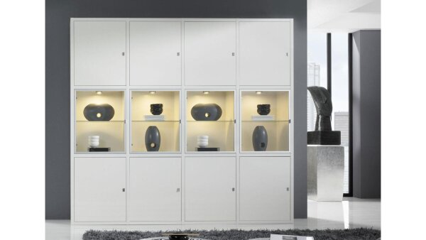 Schrankwand TORO 63 System weiß Hochglanz lackiert Glas