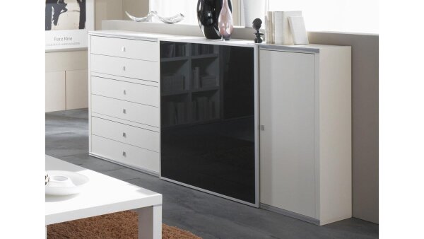 Sideboard TORO 6 System weiß Hochglanz lackiert und schwarz