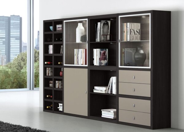 Wohnwand TORO 81 System Schwarzbraun Eiche Beige matt lackiert