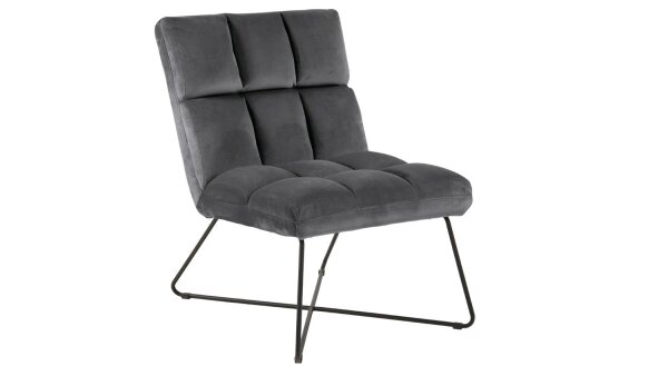Sessel ALBA grau Samtstoff dunkelgrau Loungestuhl Metall