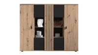 Highboard SOLEA Wohnzimmer Schrank schwarz Artisan Eiche LED