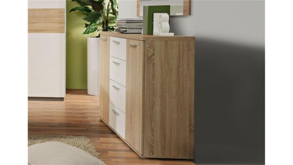 Sideboard WINNIE 2-türig 4 Schubkästen Sonoma Eiche weiß