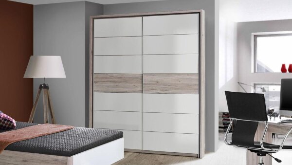 Schwebetürenschrank RONDINO Sandeiche weiß Hochgl. 170
