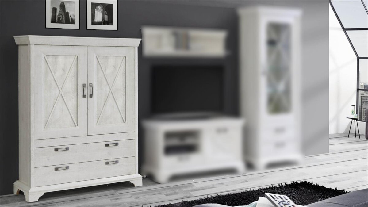 MJC Vitrine Image 50 In Weiß - Mit 2 Schubkästen, 3 Böden Und Glasfront